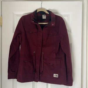 North Face Maroon Jacket with plaid inside details